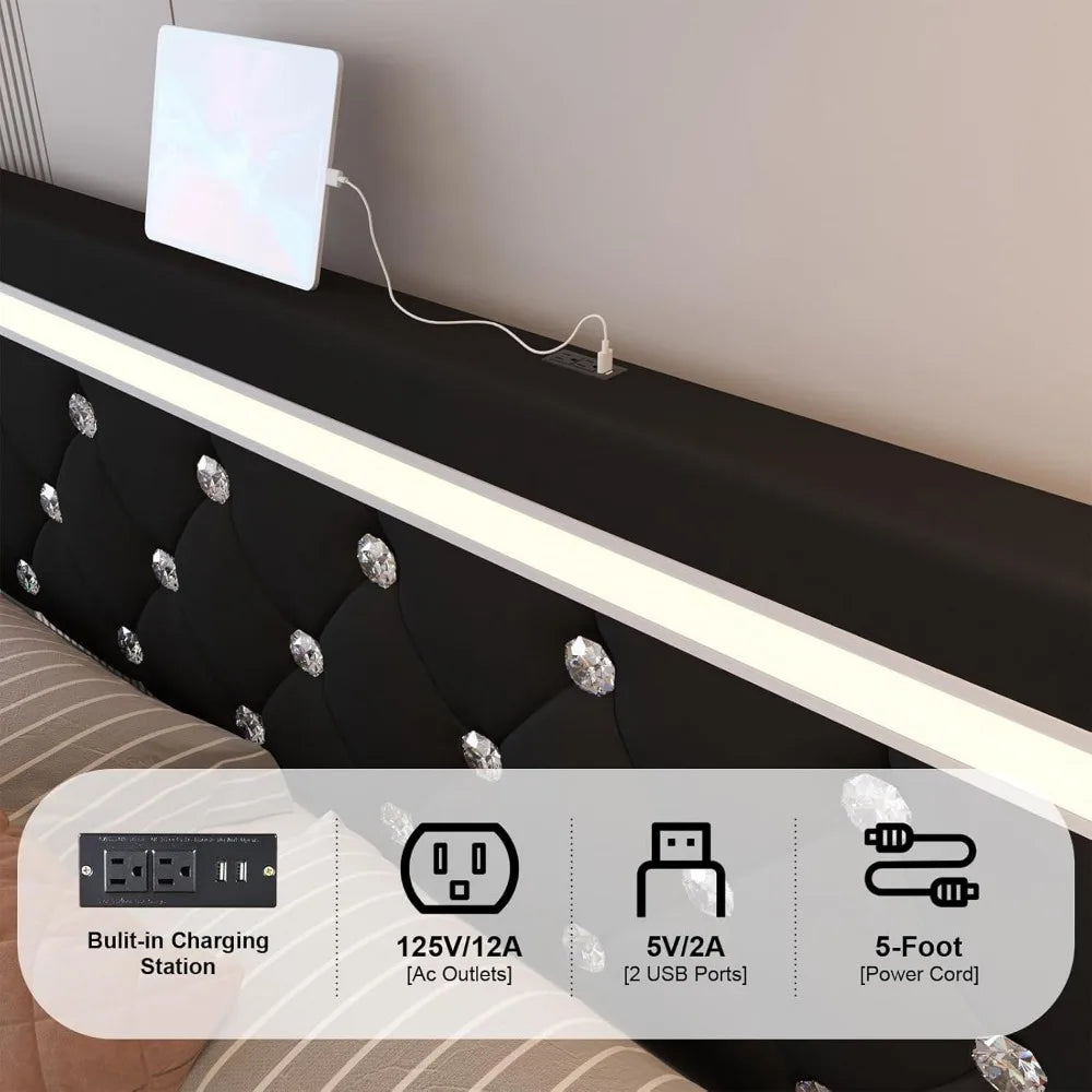 MARGOT Modern Upholstered Full Size Storage Bed Frame with LED Headboard & Charging Station - 55''