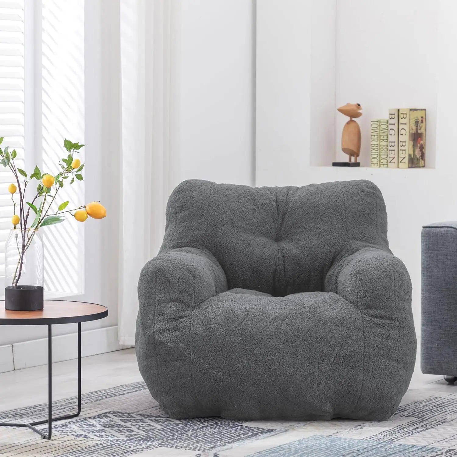 REMINGTON Selorra Tufted Sherpa Bean Bag Chair - Cozy Lounge Style - 34.25"W