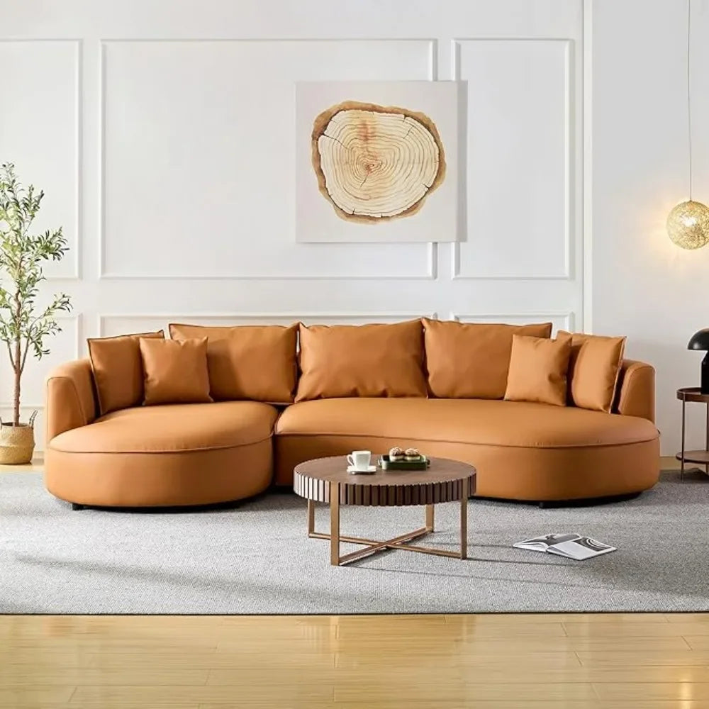 GRACE Modern Curved Eco-Leather 4-Seat Sofa – Minimalist Cloud Couch - 64.5"