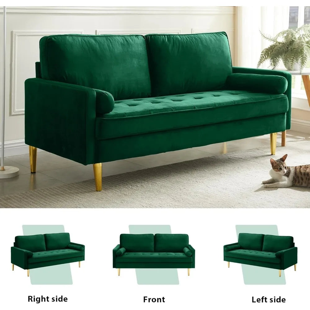 HENRY Mid-Century Modern Velvet Loveseat Sofa – Tufted Upholstered 2-Seat Couch - 66.9"