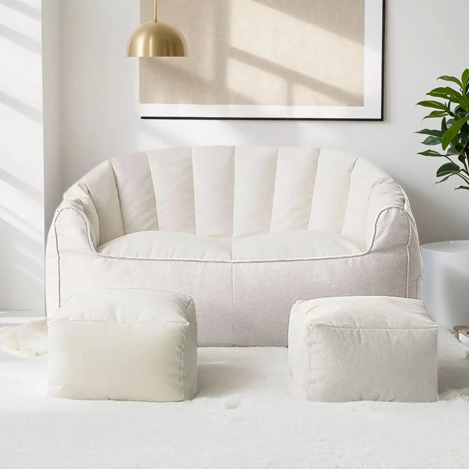 ARIELLE Modern Crescent Bean Bag Loveseat Sofa with Footrests – Cotton Fabric Couch - 45"W