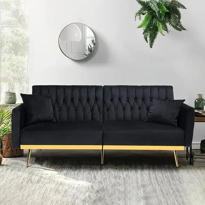 ELIJAH Modern Velvet Sofa Bed, Armrests & Backrests, Couch with 2 Pillows - 70"