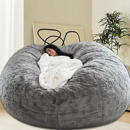 BRYNN HushNest Fluffy Faux Fur Giant Bean Bag Chair Cover - 70'' Wide Ergonomic Floor Sofa