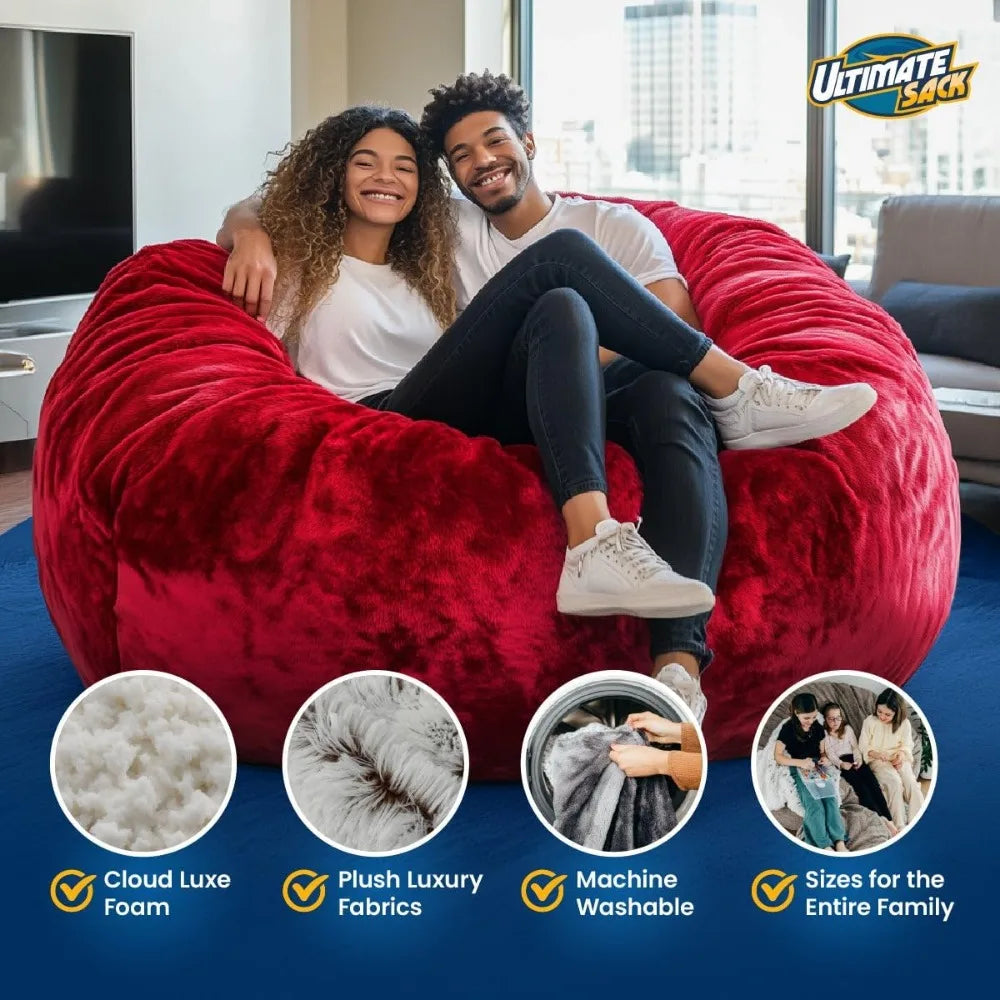 DANIELLA Sackura 6FT Suede Bean Bag Loveseat – Oversized Lounge Sofa Style | 63'' W