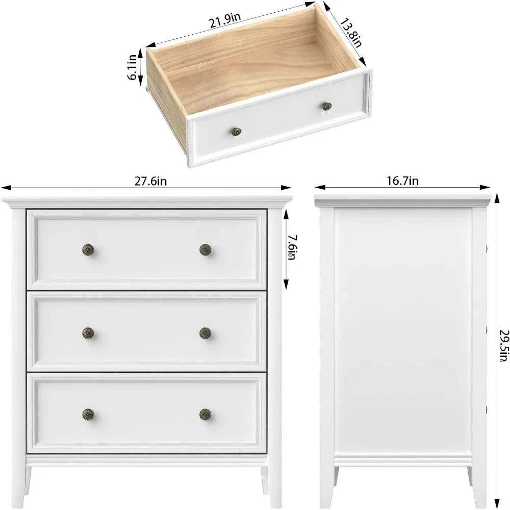 MYA Modern Farmhouse Nightstand with 3 Drawers & Charging Station - 27.6'' Wide