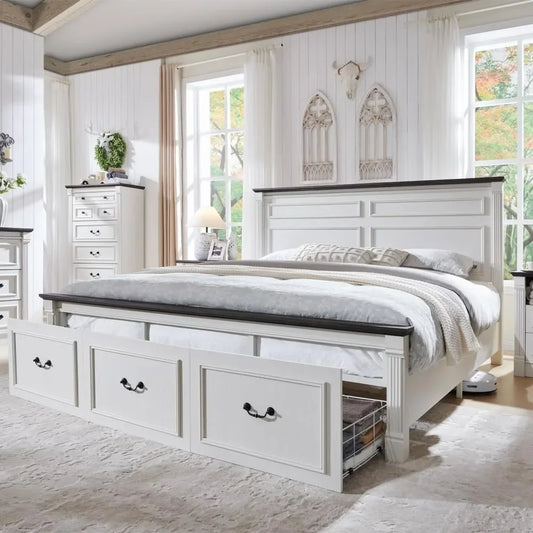 Azari Rustic Farmhouse Queen Bed Frame | Country Style Wood Platform