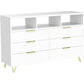 LOLA Modern High Gloss LED Dresser – 6 Drawer Chest with Gold Legs & Open Storage | 55.1'' W