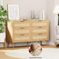 ADALYN Modern Rattan 6-Drawer Dresser - 47" Wooden Storage Chest for Bedroom & Living Room