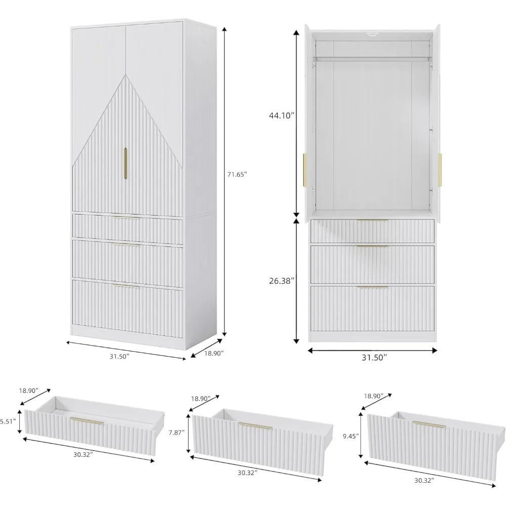 ANAYA Averra Fluted Modern Wardrobe Armoire Closet – 31.5"W