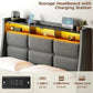 DELILAH Modern Upholstered Bed Frame with LED Lights, Storage Drawers & Charging Station