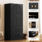 XIOMARA Modern Arched Groove Wardrobe Armoire – Freestanding 2-Door Closet with Drawers & Hanging Rod
