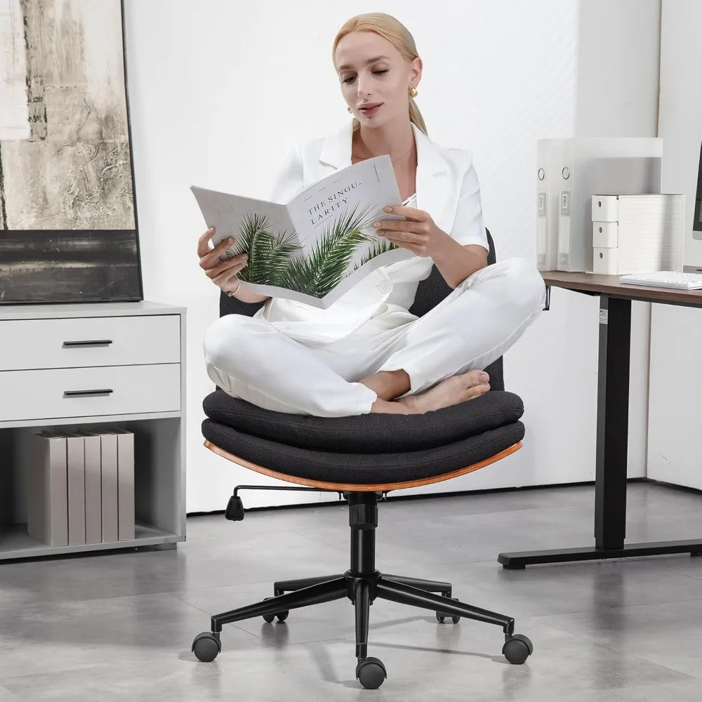 TUNISIA Armless Walnut Office Desk Chair with Wheels - Adjustable Height - 24.4" W