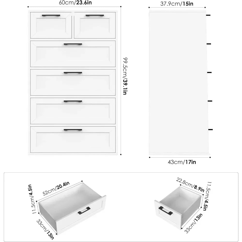 KAYLEE Modern Minimalist 6 Drawer Dresser - White Chest of Drawers (23.6" W)