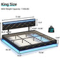 CHARLOTTE HaloTech Modern Floating LED Bed Frame | King Size 76.6" Wide Faux Leather Platform Bed