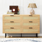 ADALYN Modern Rattan 6-Drawer Dresser - 47" Wooden Storage Chest for Bedroom & Living Room