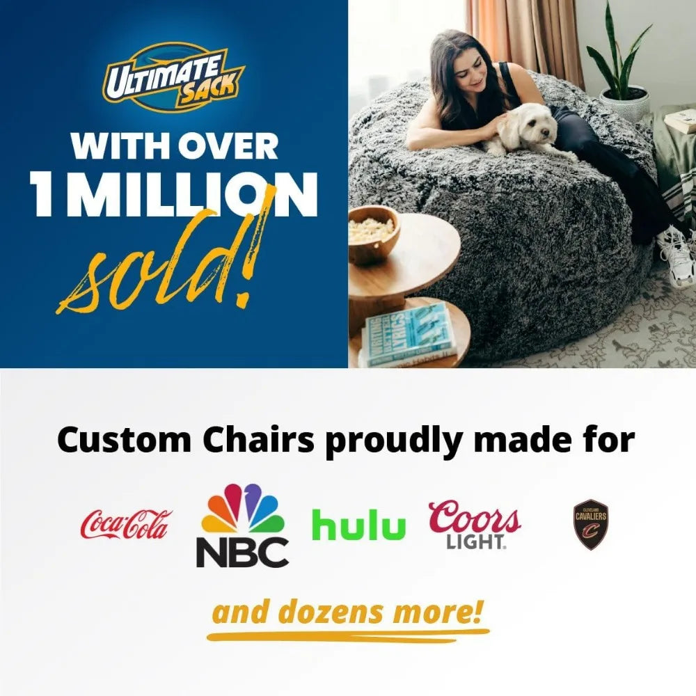 DANIELLA Sackura 6FT Suede Bean Bag Loveseat – Oversized Lounge Sofa Style | 63'' W