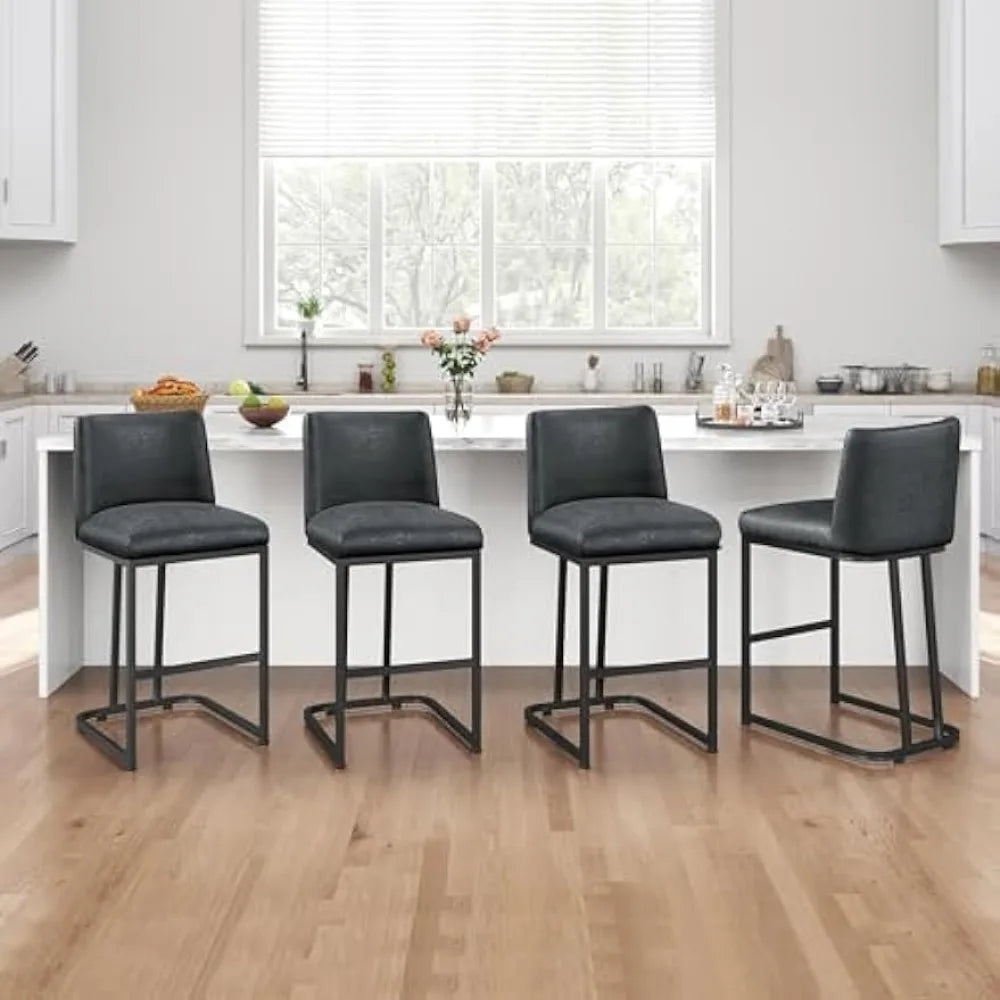 Counter Height Bar Stools 24'' Kitchen Bar Stools Set of 4 Upholstered Modern Island Chairs with Back and Metal Legs