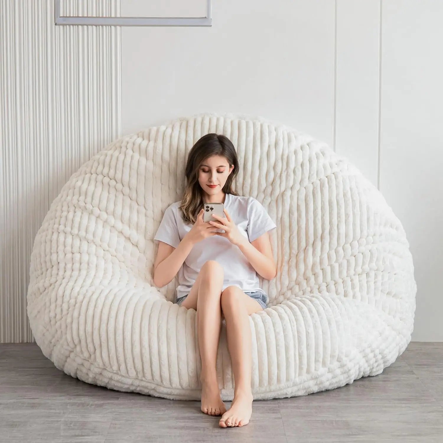 MALLORY CloudNest Faux Fur Convertible Bean Bag Chair Sofa Bed