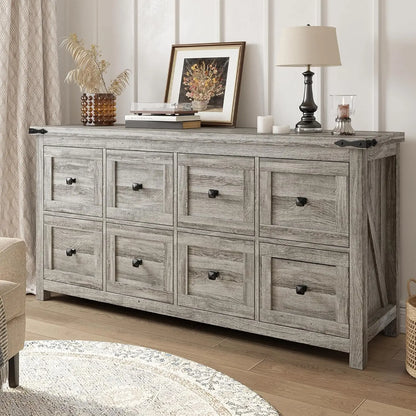 LILITH Rustic Farmhouse 8-Drawer Dresser - 59.1" Wide Wooden Chest of Drawers