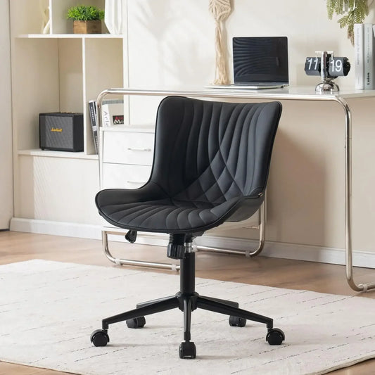 QATAR Armless Office Chair with Wheels, Faux Leather Padded Desk Chair - 24" W