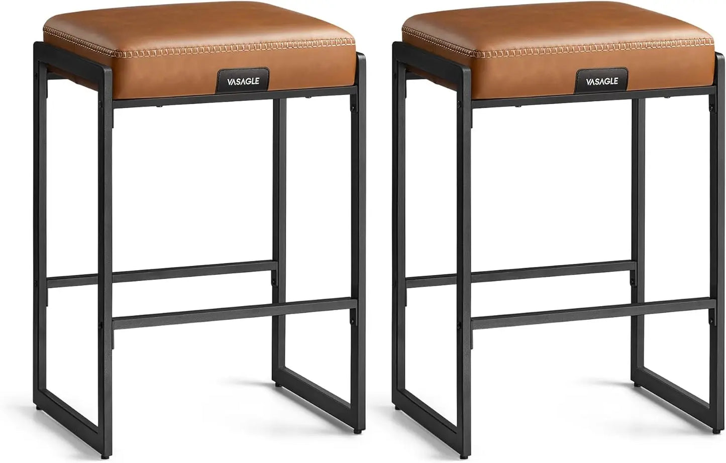 Bar Stools Set of 2, Counter Height Bar Stools, Synthetic Leather with Stitching, Mid-Century Modern