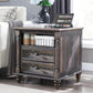 PAYTON Farmhouse End Table - Rustic Wood Nightstand with Charging Station