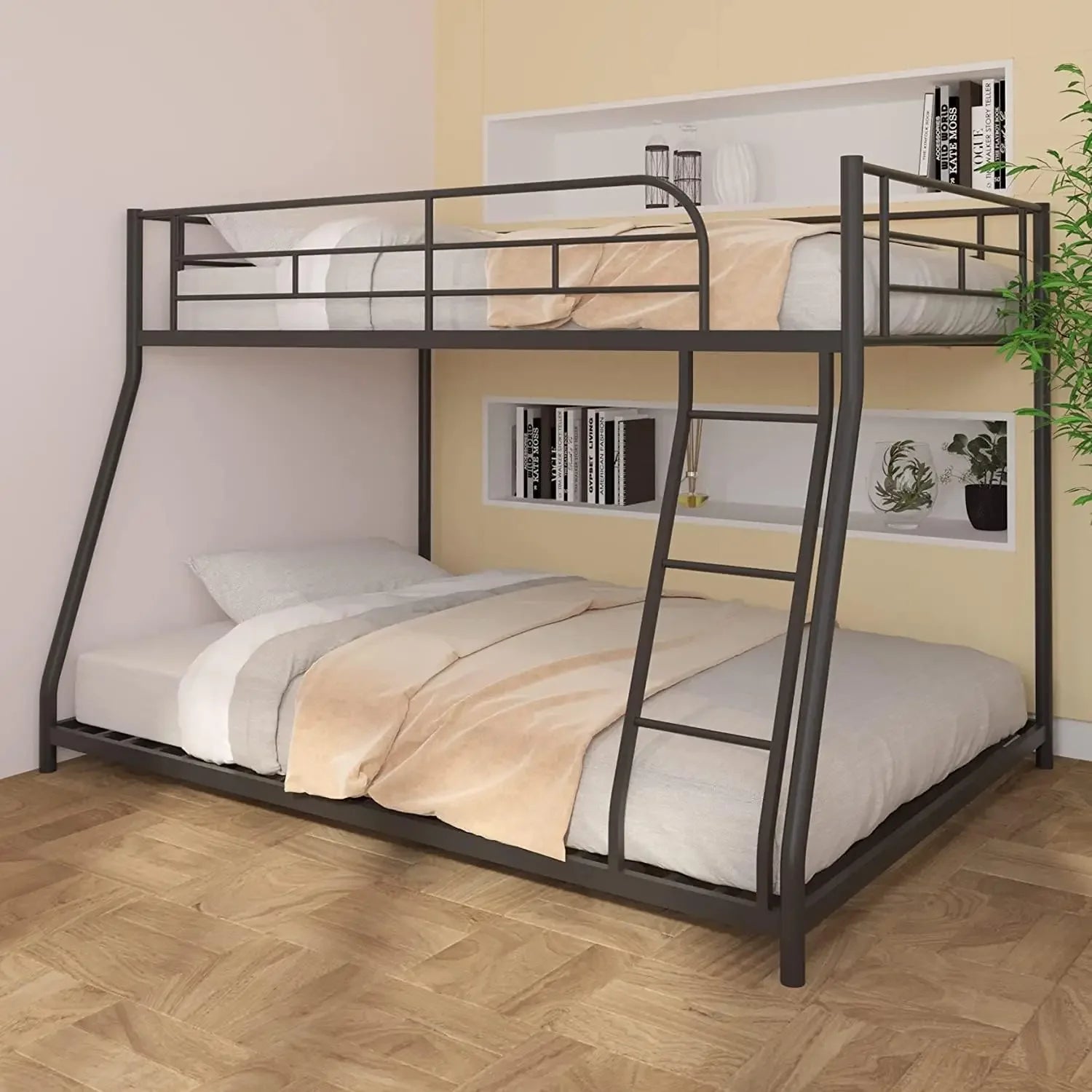 Miller Modern Metal Twin Over Twin Bunk Bed Frame 39.4" Wide with Trundle and Ladders