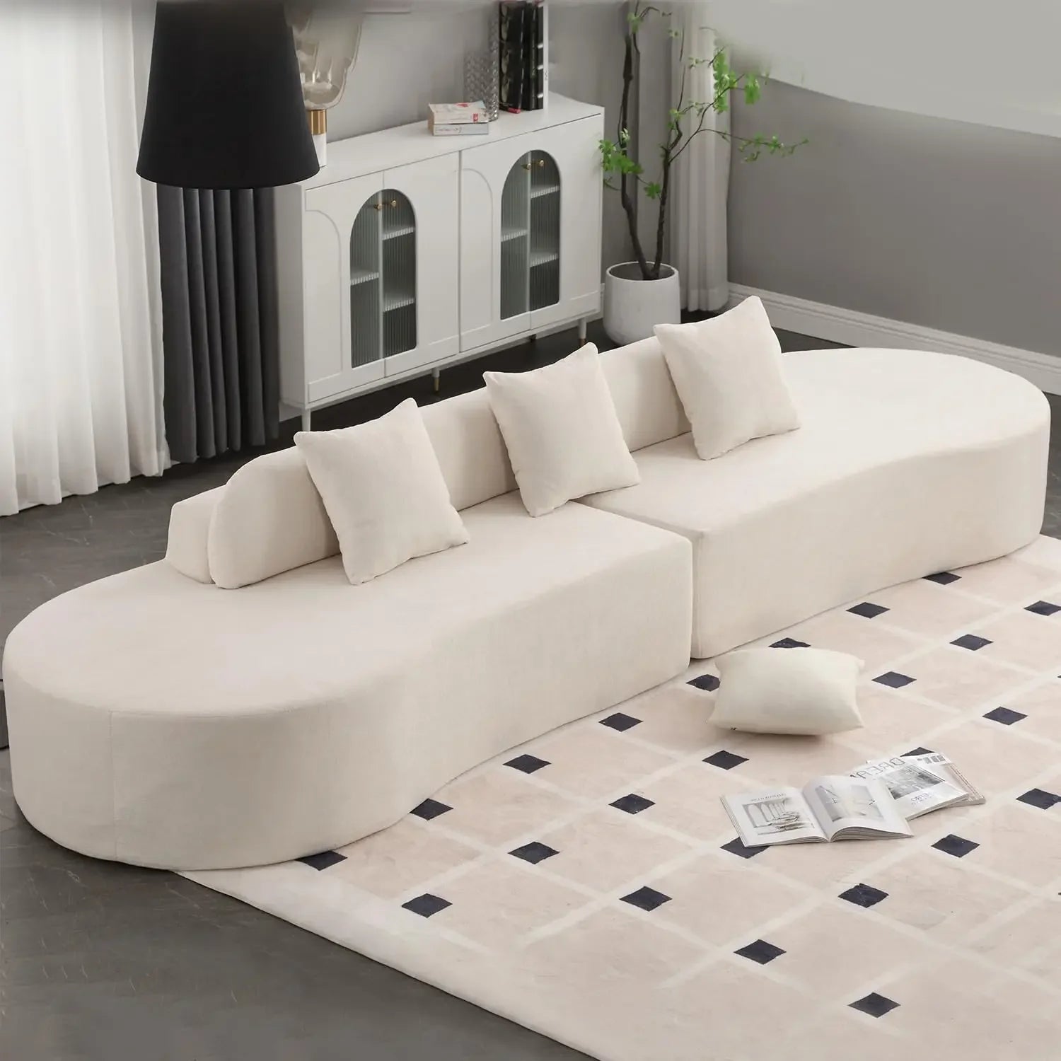Minimalist Modern 4-Seater Curved Sectional Sofa – Terrycloth Fabric Couch – 130.5" Wide