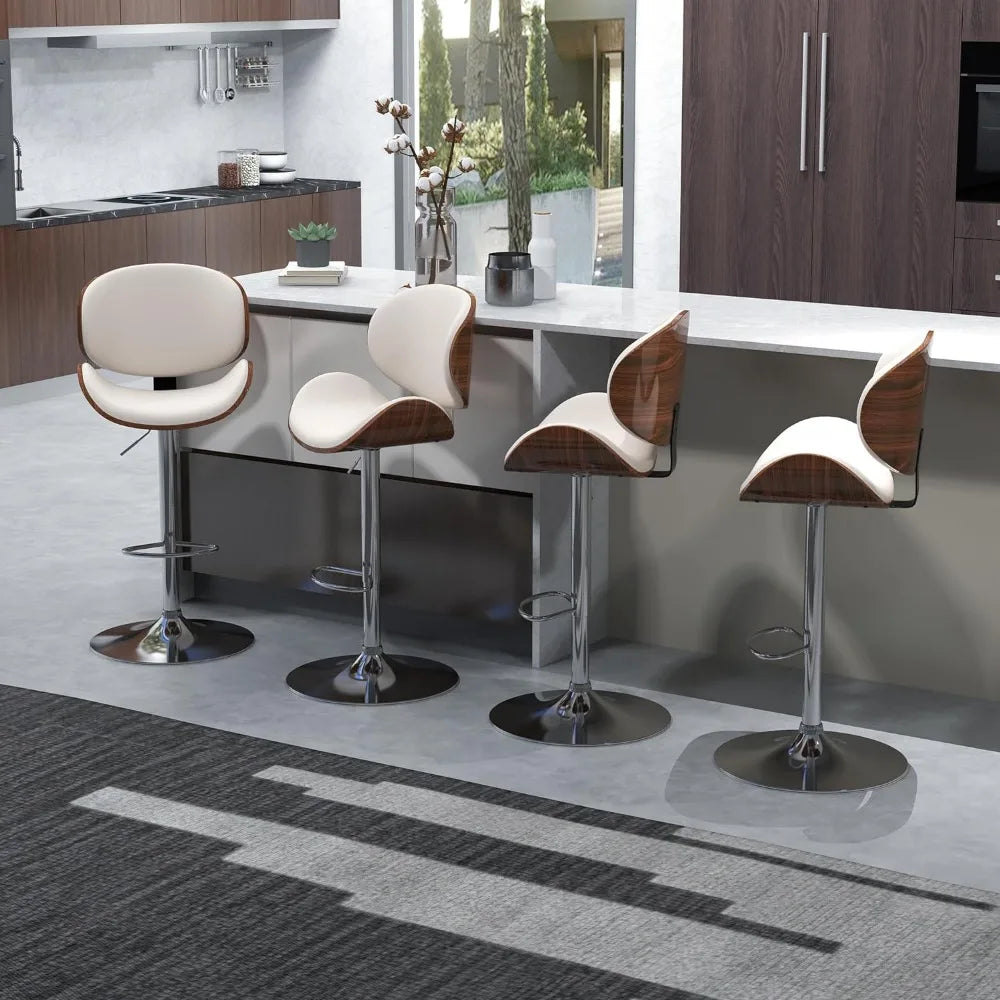 Bar Stools Set of 2 for Kitchen Counter, Adjustable Bar Height Chairs, Modern Swivel Barstools with Bentwood Seat