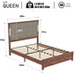 BELLA Rustic Upholstered Bed Frame with 53" LED Headboard & Charging Station