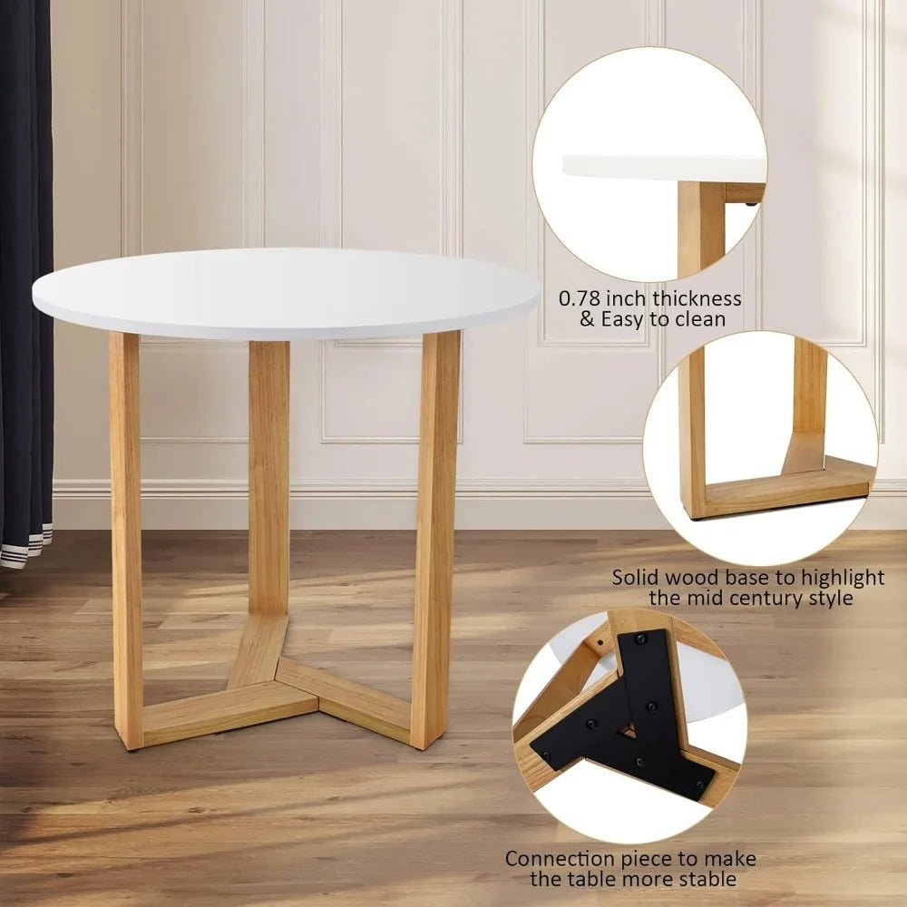 CHARLIE Mid Century Modern Round Dining Table - White MDF Tabletop - 31.5"W