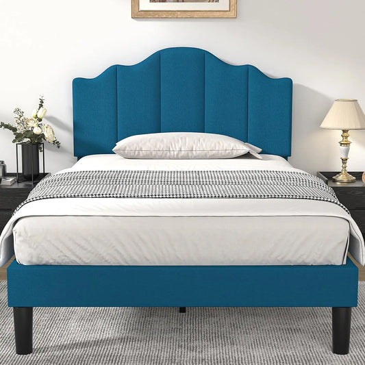 VIOLET Modern Curved Full Size Upholstered Platform Bed Frame 56'' Wide – Adjustable Headboard