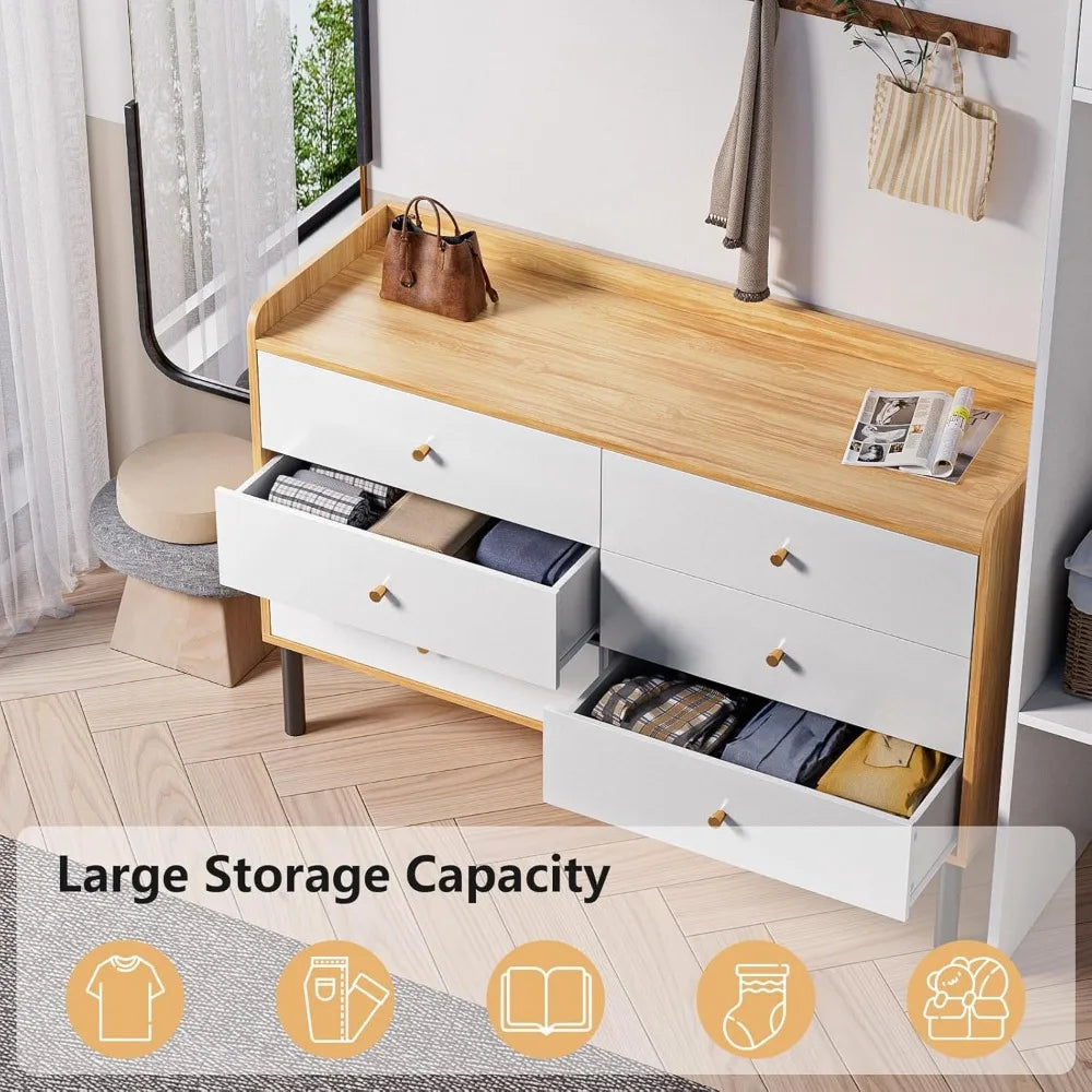 NORAH Modern Industrial 6-Drawer Wood Dresser - 47'' Wide Bedroom Storage Cabinet