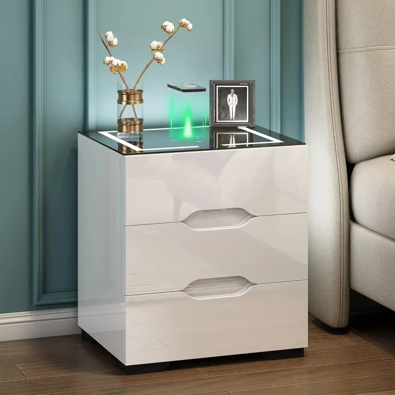KALANI Modern Smart Nightstand with LED Lights & Wireless Charging - 19"