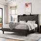 IVY Upholstered Bed Frame with Charging Station, Platform Bed Frame with Storage Headboard