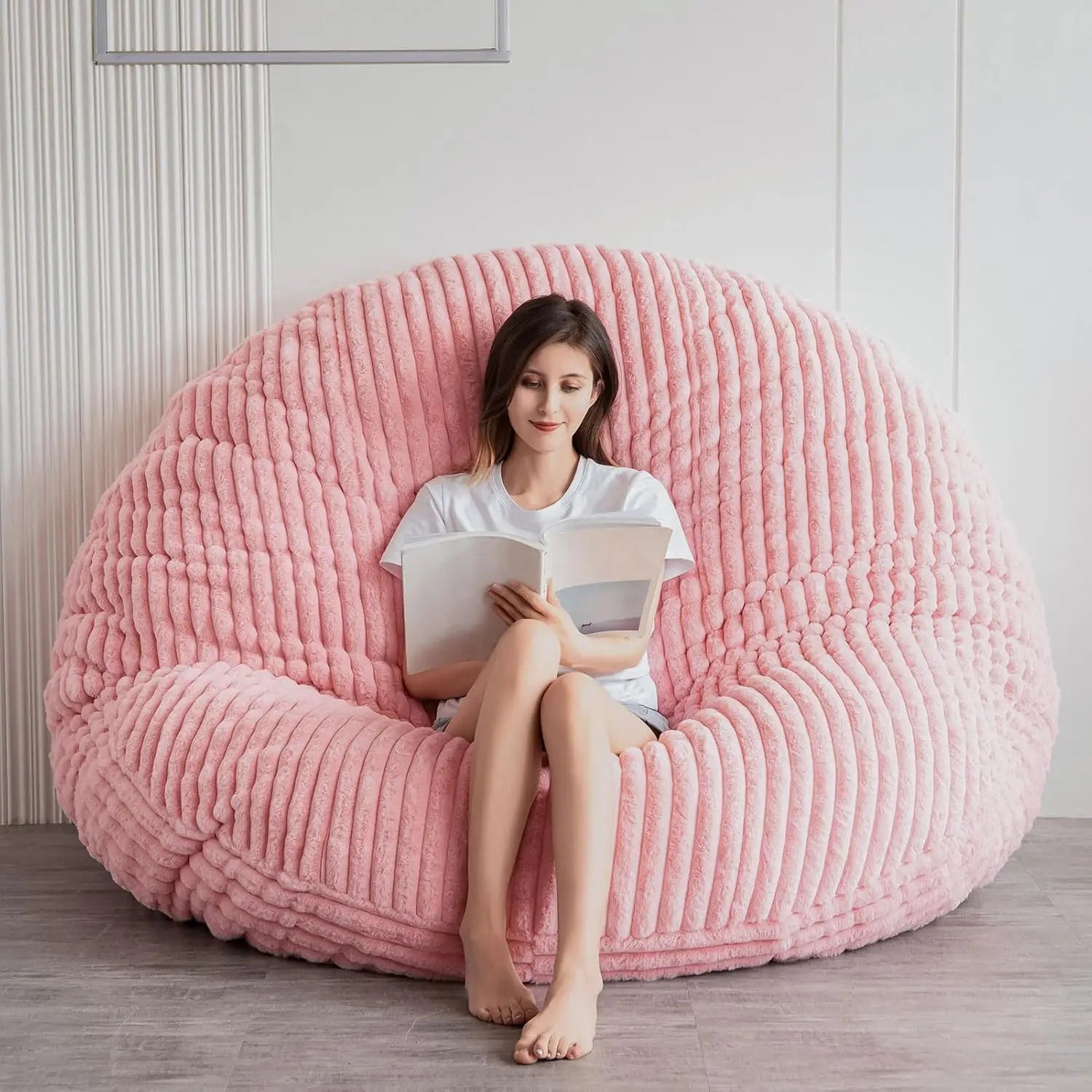 MALLORY CloudNest Faux Fur Convertible Bean Bag Chair Sofa Bed