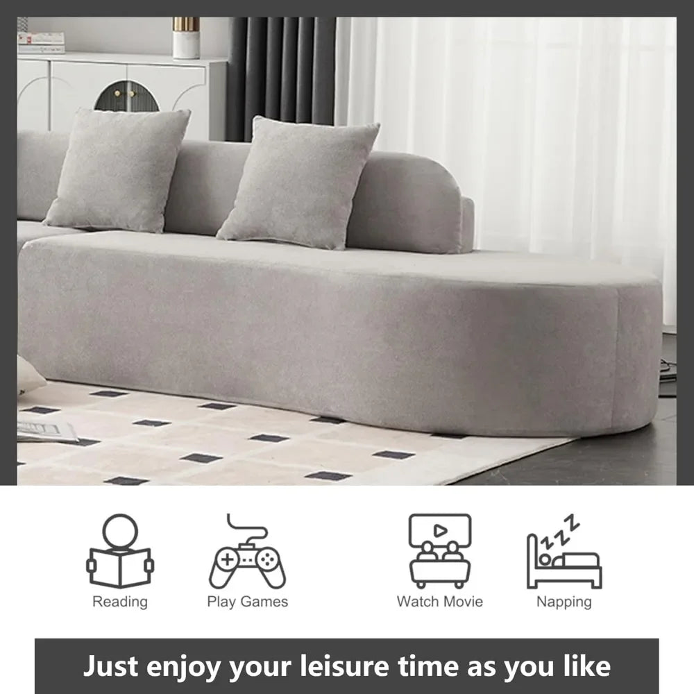 Minimalist Modern 4-Seater Curved Sectional Sofa – Terrycloth Fabric Couch – 130.5" Wide