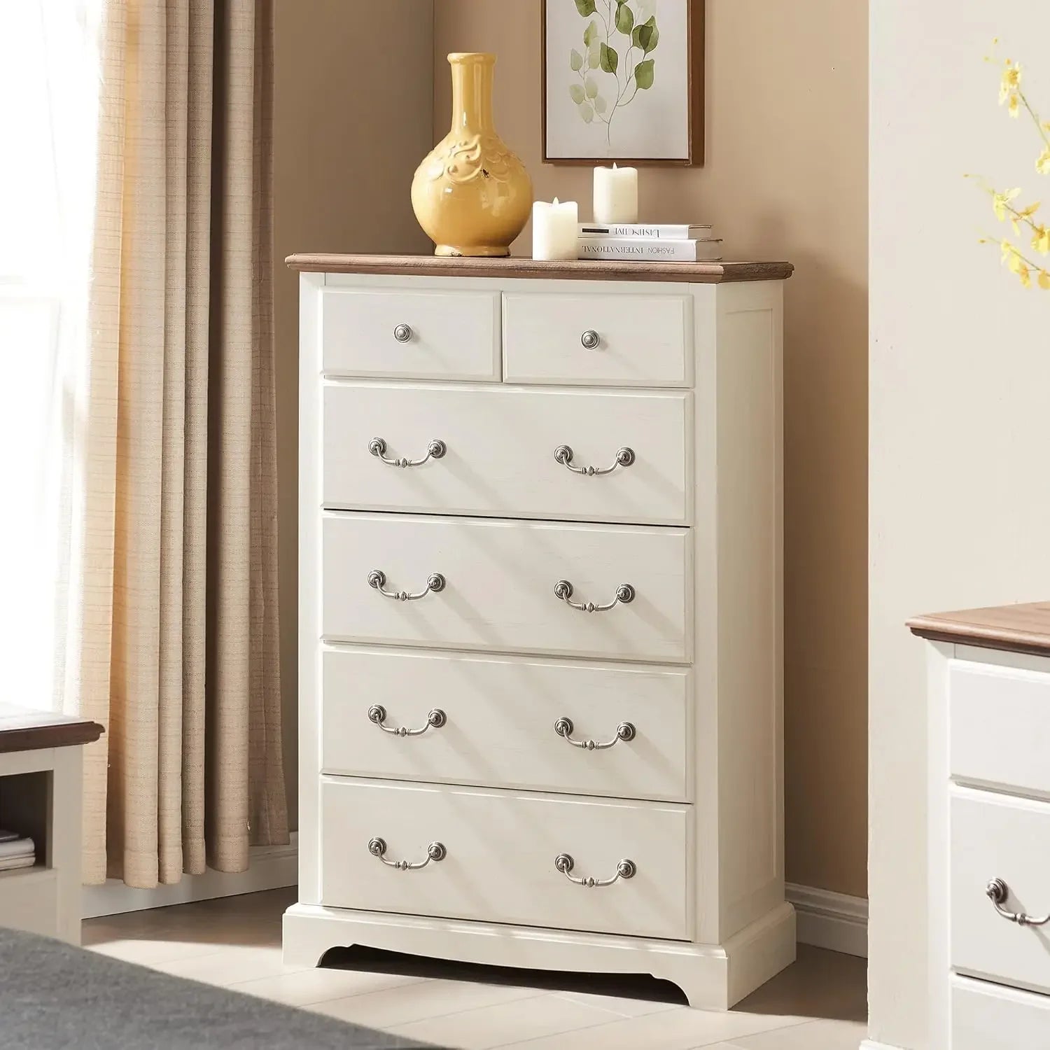 OCTAVIA Vintage 6-Drawer Chest of Drawers - 32'' Wide Bedroom Dresser, Classic Ball Pull Handles