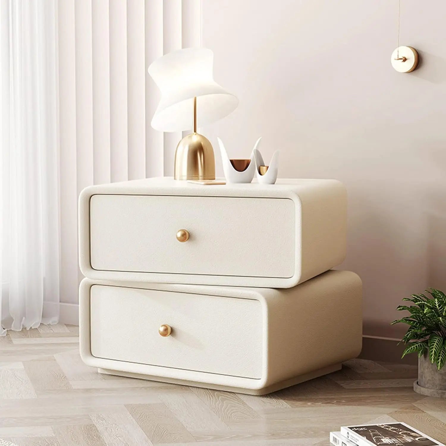 LOGAN Modern Cream Rotatable Wooden Nightstand - 19.69''