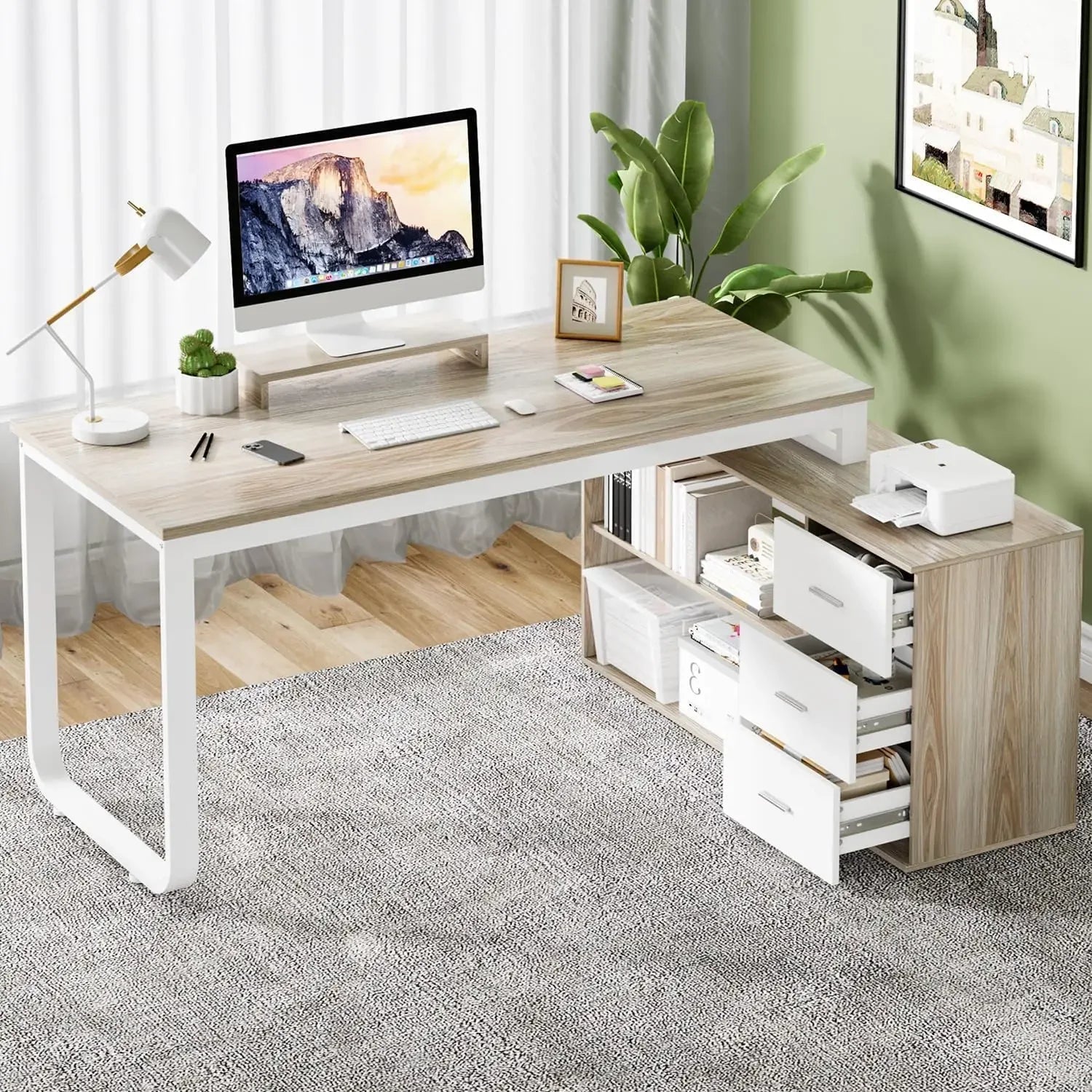 SARAH Modura L-Shape Reversible Computer Desk – Office Desk – 55″ Width