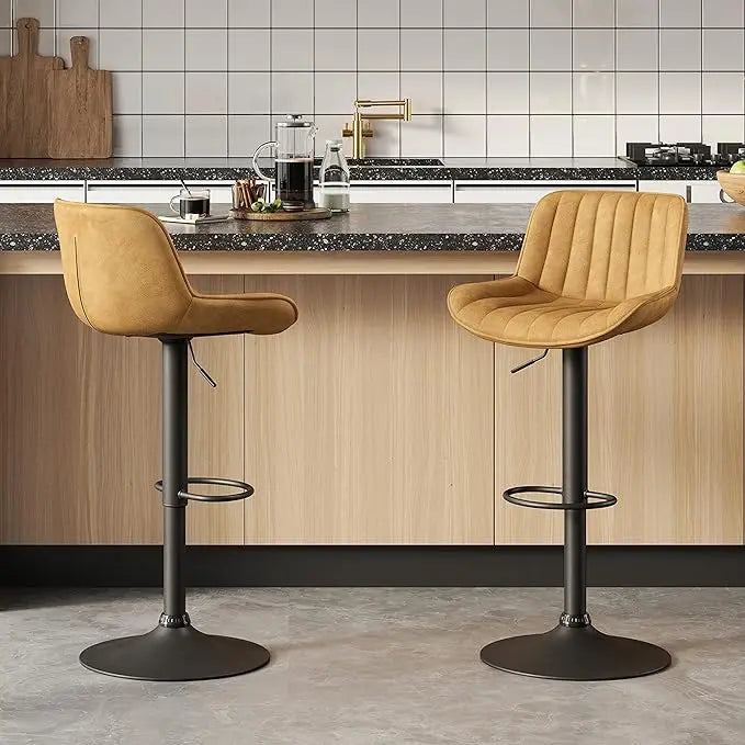 Set of 2, Mid Century Modern Faux Leather Swivel Adjustable Height Bar Stool, Counter Height Pub Bar Chair