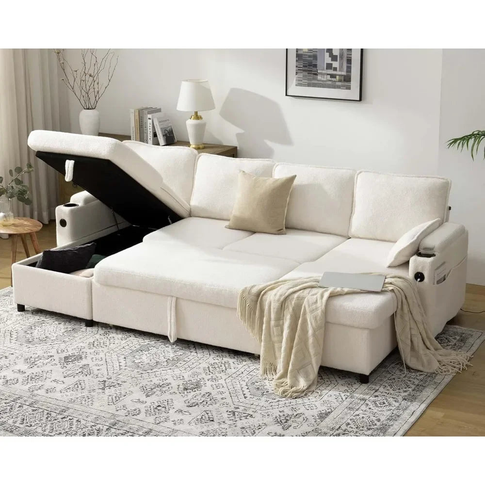 ISAIAH Modern U-Shaped Sofa Bed – Pull-Out Sleeper Couch with Double Storage - 104.3"