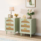BROOKE Mint Green Modern Rattan 3-Drawer Nightstand - 19.69''