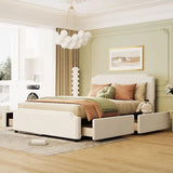 EMERY Modern Velvet Upholstered Queen Bed Frame with 4 Storage Drawers, Elegant Headboard