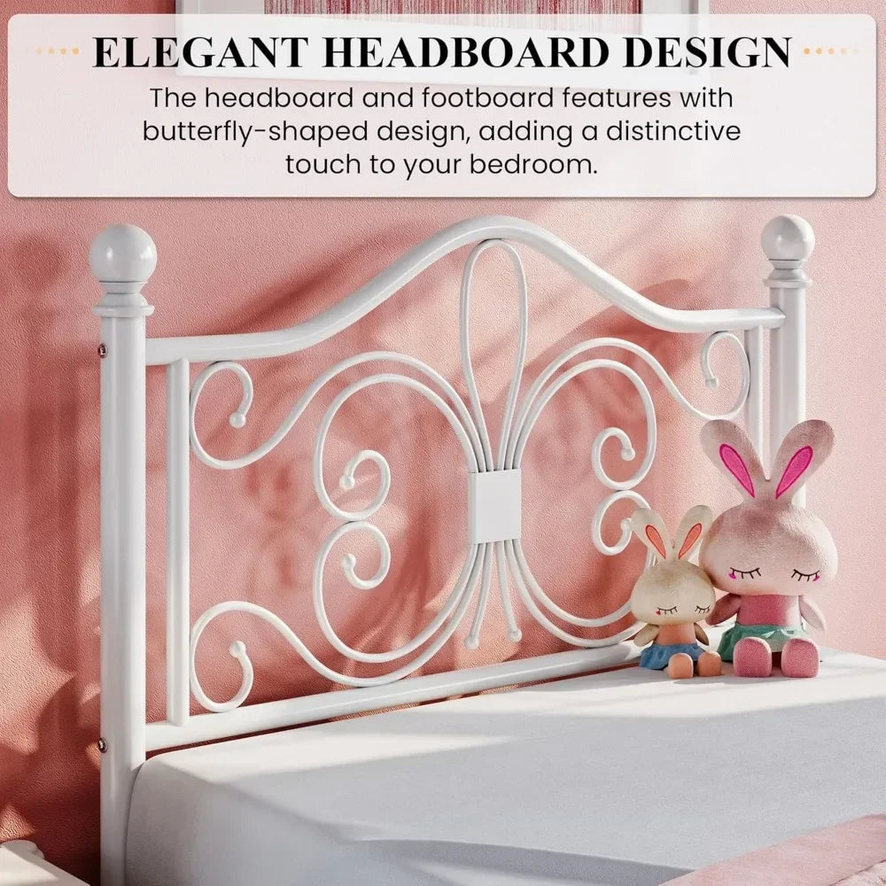 CLARA Butterfly Design Twin Metal Bed Frame – Elegant Headboard & Footboard | 41.7" Wide