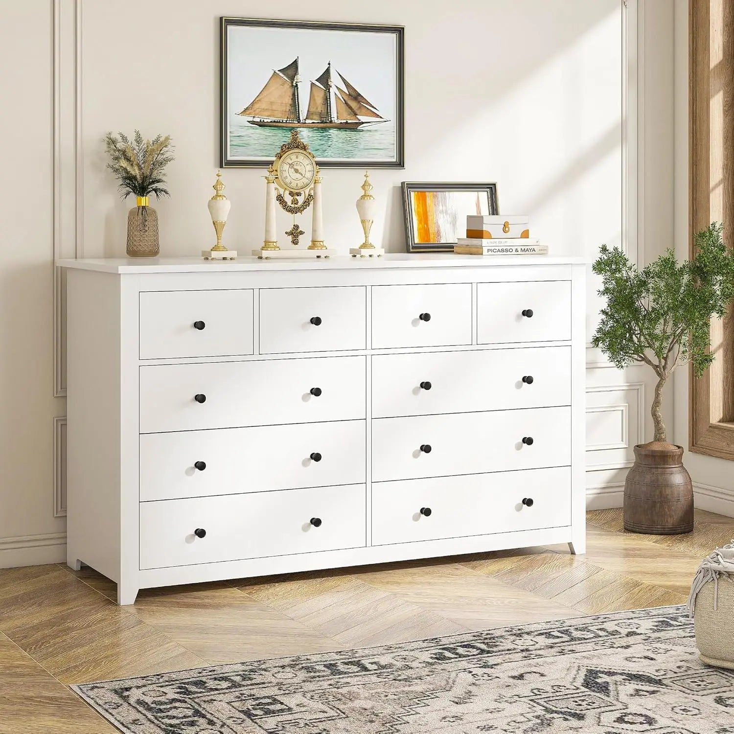 MORGAN Modern Minimalist 10-Drawer Wood Dresser – Large Storage Chest - 52.2'' Wide