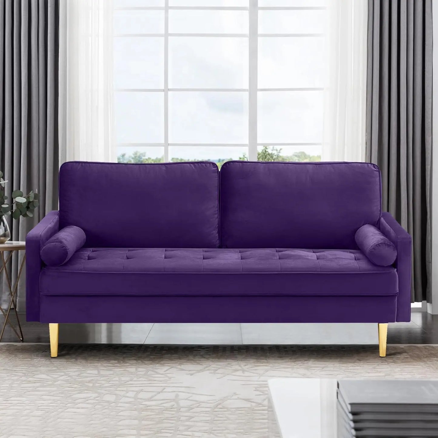 HENRY Mid-Century Modern Velvet Loveseat Sofa – Tufted Upholstered 2-Seat Couch - 66.9"