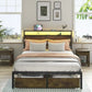 EVERLY Modern Rustic LED Bed Frame with Storage Drawers & Charging Station - 60.2''