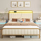 HANNAH Modern Queen Size Bed Frame with LED Headboard, Charging Station & Storage