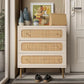 MEADOW Boho Rattan 3-Drawer Dresser - Farmhouse Wooden Storage Cabinet 26"W